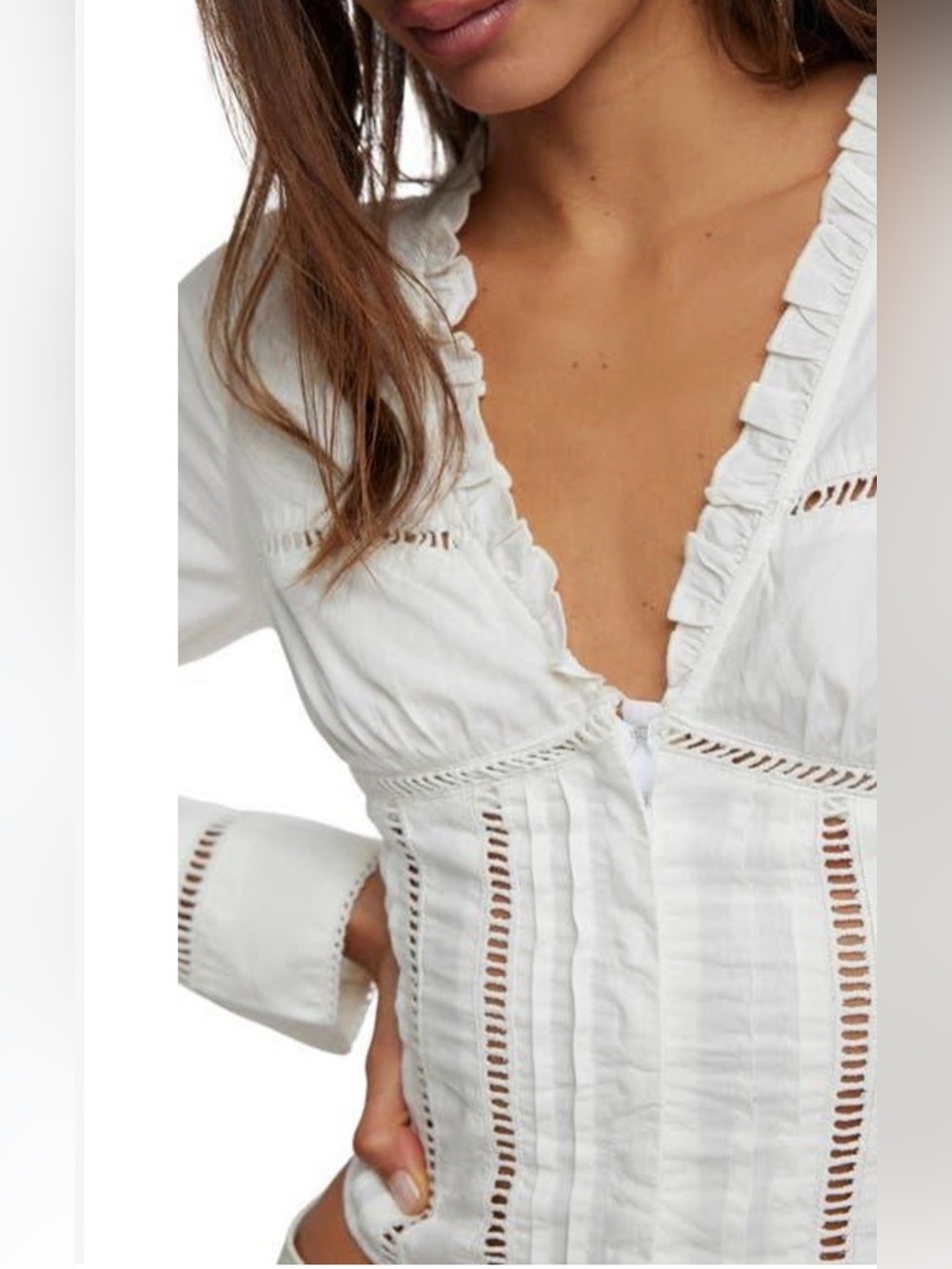 Free People Frankie Long Sleeve Ladder Stitch Top in Clean Ivory